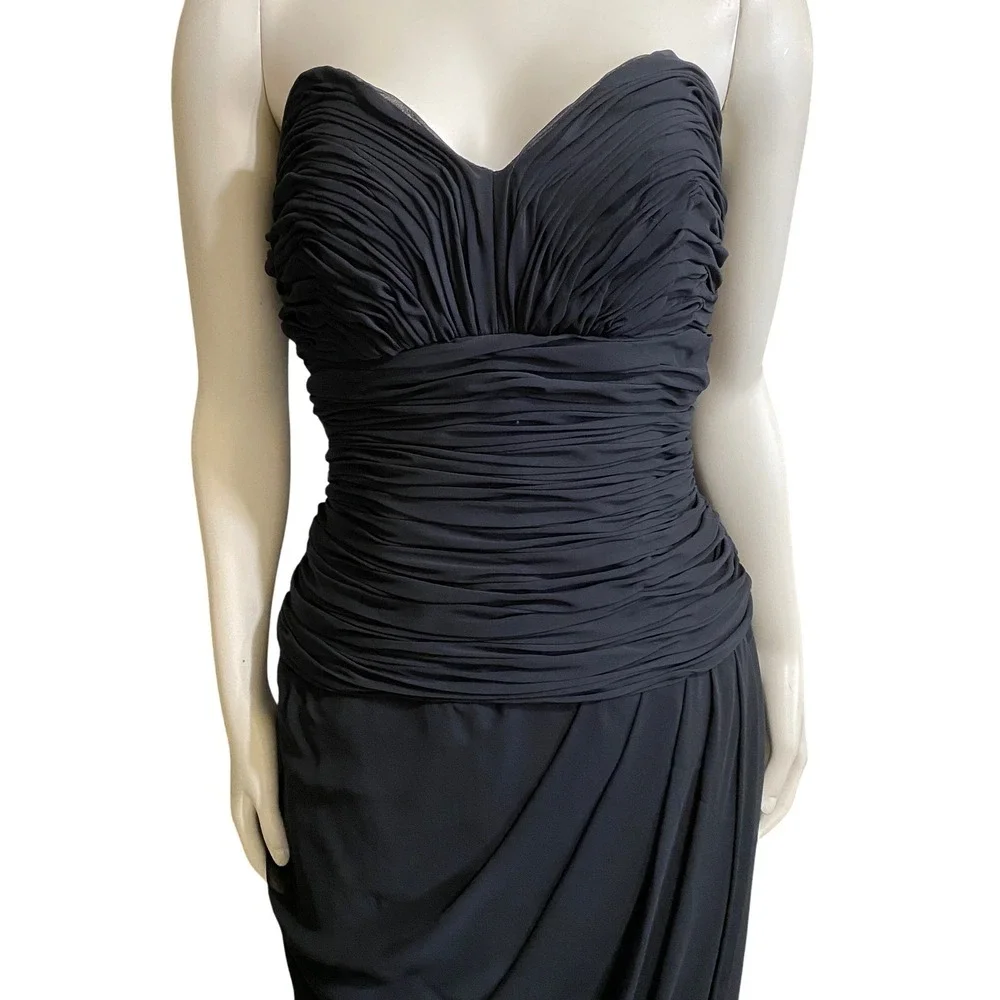 1990s Fred Hayman Beverly‎ Hills Strapless Ruched Evening Gown Black Dress 10